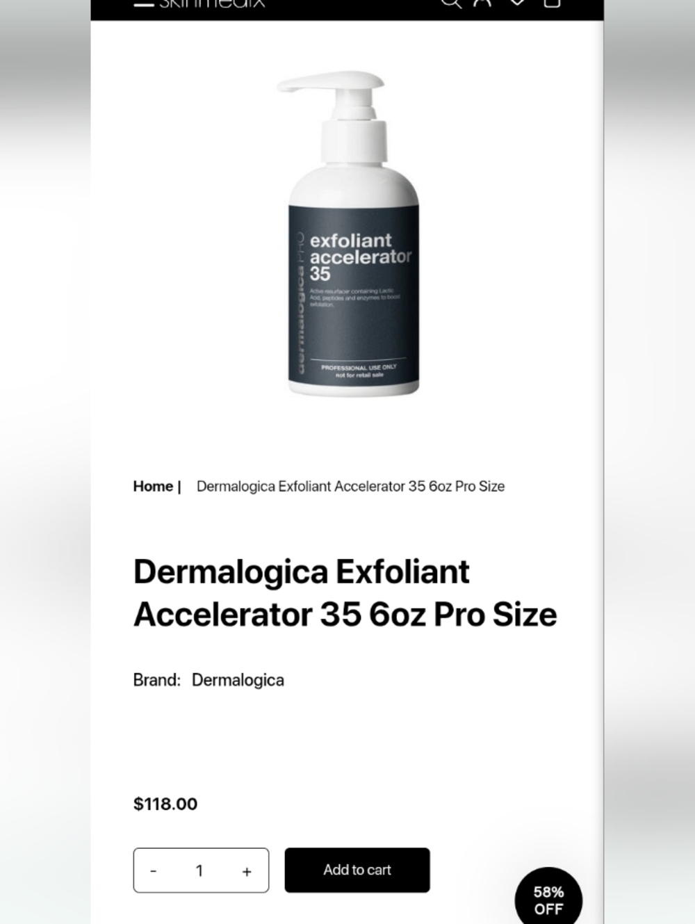 Dermalogica Exfoliant Accelerator 35 - Professional Size Sealed Bottle W/Pump